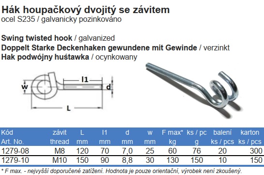 hojdačkový hák so závitom dvojitý