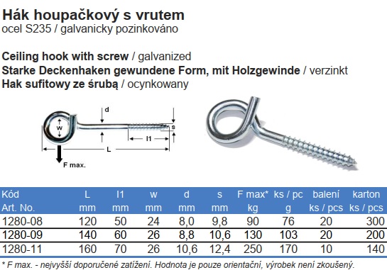 Hojdačkový hák s vrutom